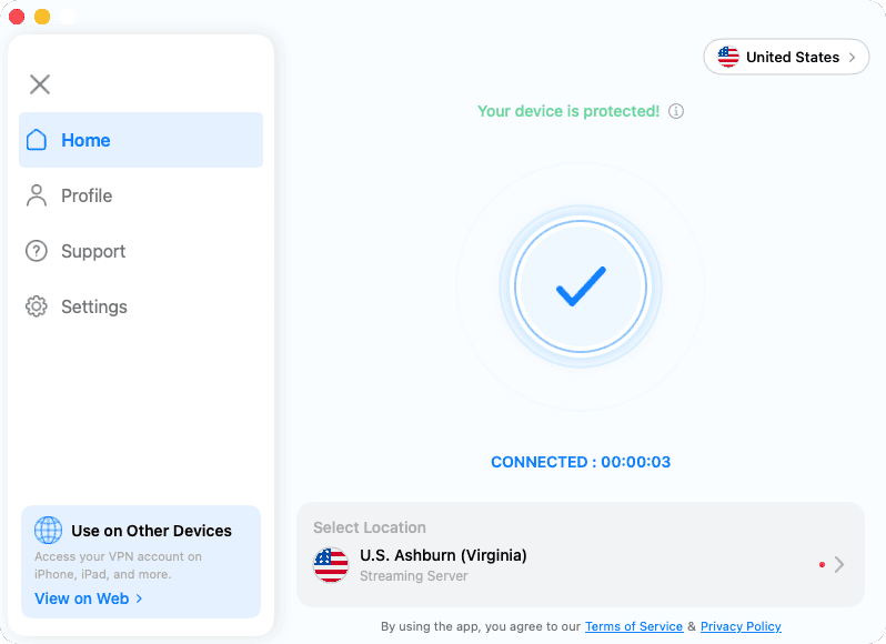 SuperVPN Proxy Mac app — connected and protected